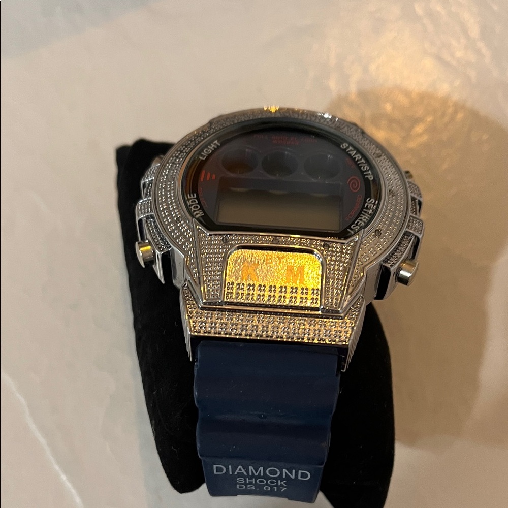 DS-017 Silver Digital Watch with Blue Strap